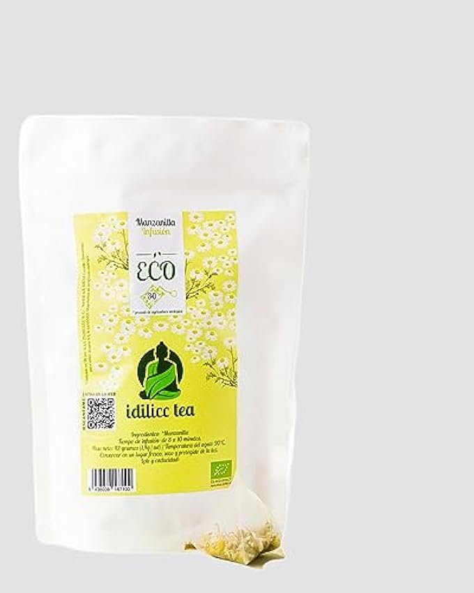 IDILICC TEA | Manzanilla Eco | 30 Pirámides | Compuesta de Flores y Hojas | Mejora la Digestión y Reduce el Estrés y la Ansiedad | Certificado Ecológico 5kL9xK3l