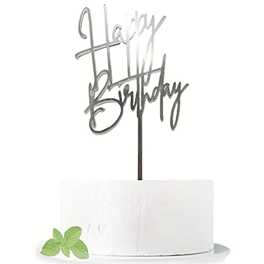 HOUJIAN Decoración para tartas de plata Happy Birthday,
