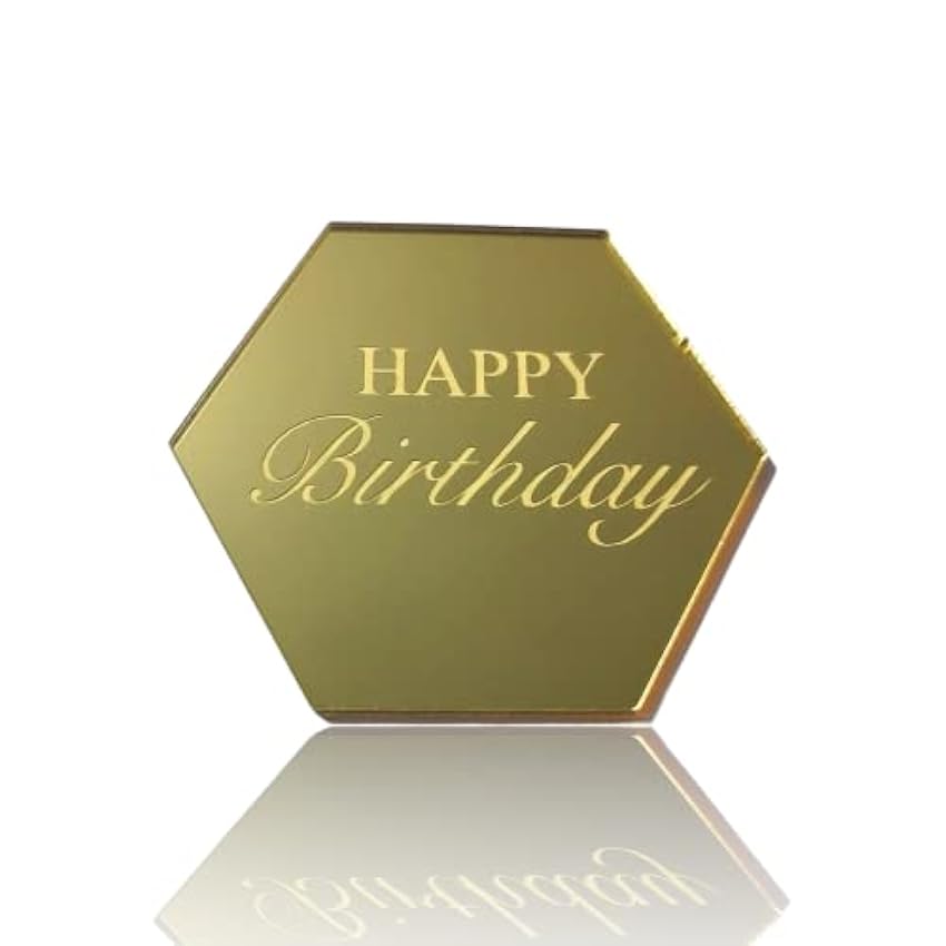 Paquete de 6 adornos acrílicos para cupcakes de 2 pulgadas, mini espejo hexagonal, decoración grabada (espejo dorado) elvvuZjw