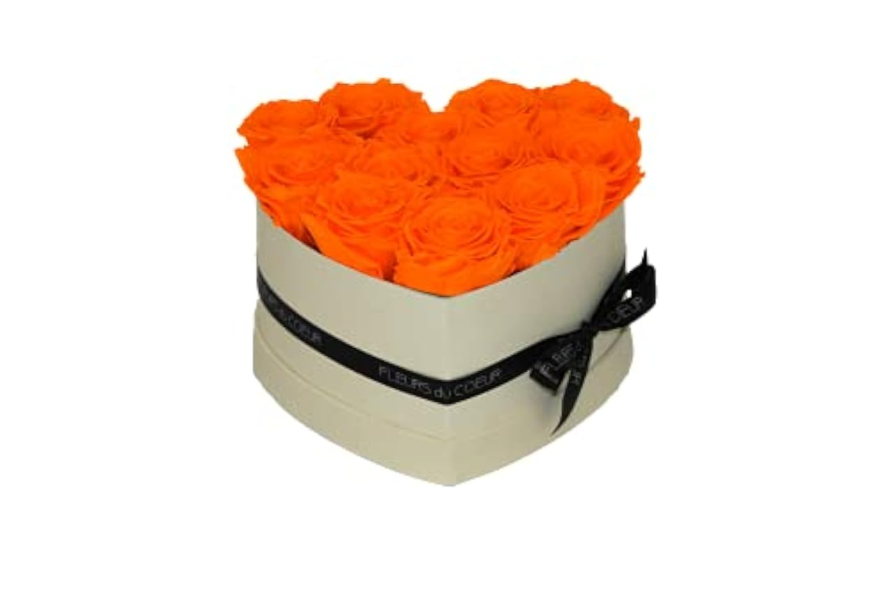 FLEURS du COEUR • Caja de rosas Heart 12 (crema) – 12 rosas Infinity (naranja) | Caja de flores con rosas conservadas • Flores de corazones AmcaaBo6
