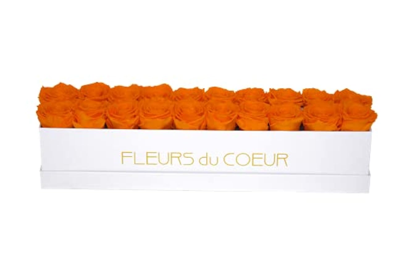 FLEURS du COEUR • Caja de rosas Long 20 (blanco) – 20 rosas Infinity (naranja) | Caja de flores con rosas conservadas • Flores de corazón. C0xYVND2