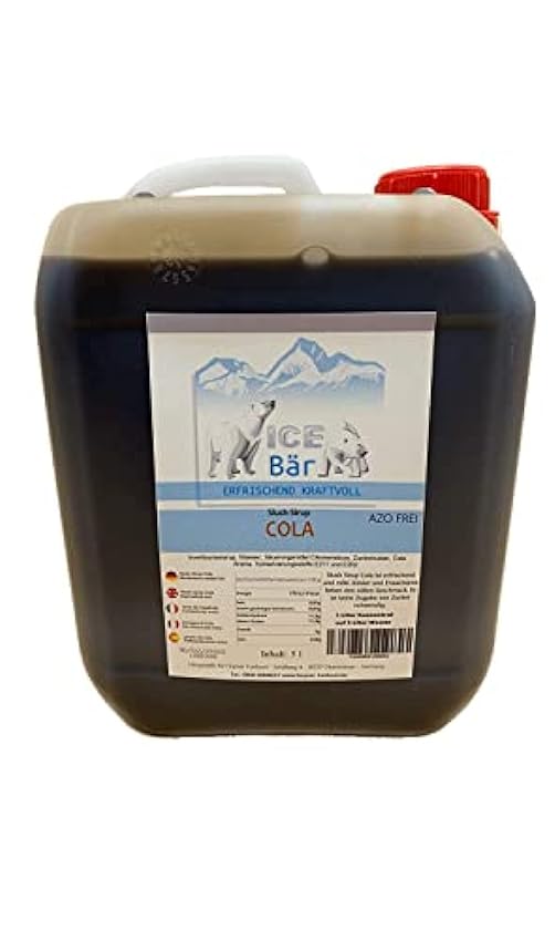 ICE Bär SLUSH Granizado 12 variedades afrutadas, 5 litros de concentrado, Sabor a cola, granizador de hielo para máquina de hielo de bricolaje 5L (Paquete de 1) 7WdA78xb