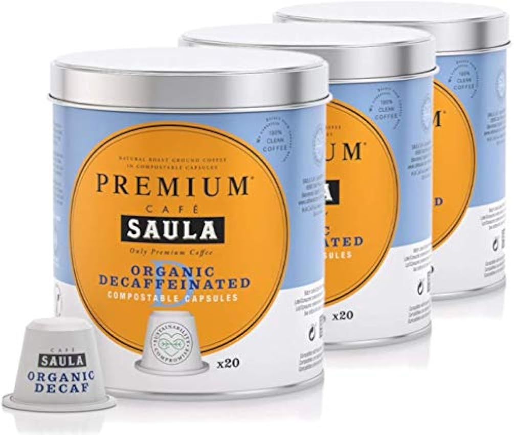 Café Saula, Pack 3 botes con 60 cápsulas compostables. Café 100% Arábica descafeinado. Compatibles Nespresso®. 0juxifRr