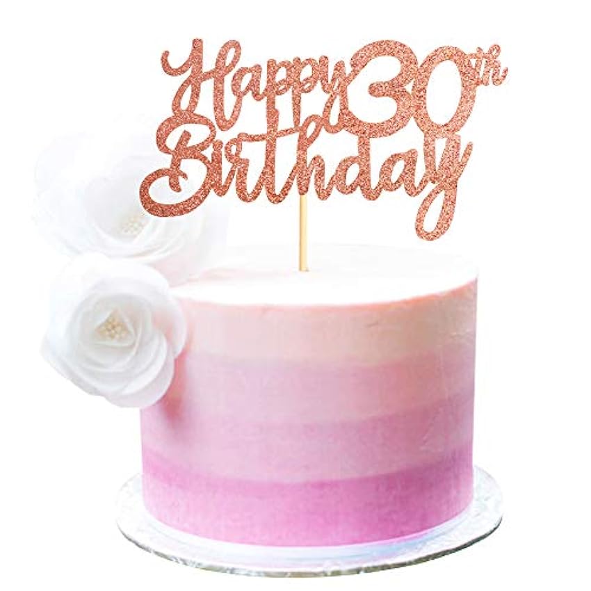 Paquete de 3 decoraciones para tartas de 30 cumpleaños con purpurina de oro rosa para 30 magdalenas, decoración para tartas de 30 cumpleaños para fiestas de 30 a 30 cumpleaños Euy1G9is