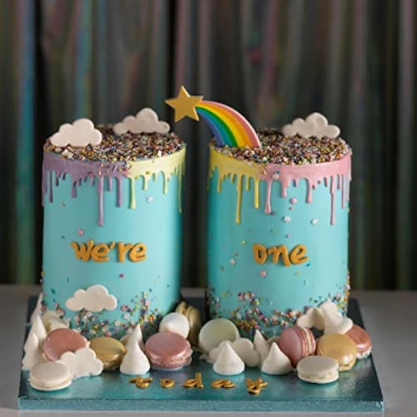 CULPITT Rainbow Shooting Star Cake Topper, paquete de 1, decoración de pastel de pasta de goma para pastel de cumpleaños con temática de arco iris, decoración que ahorra tiempo 0XHZl9aN