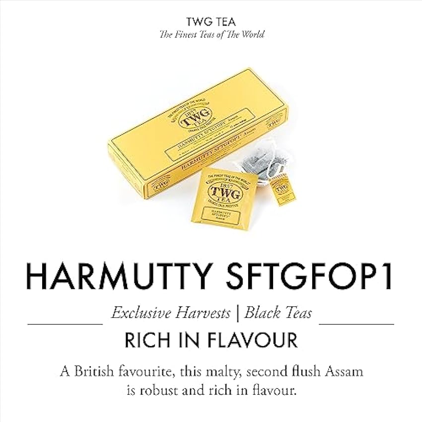 TWG Tea | Harmutty SFTGFOP1 | Té Negro | Assam de Propiedad Única | 15 Bolsitas de Té de Algodón Cosidas a Mano | Caja de Regalo Originales 3GiCNWr0