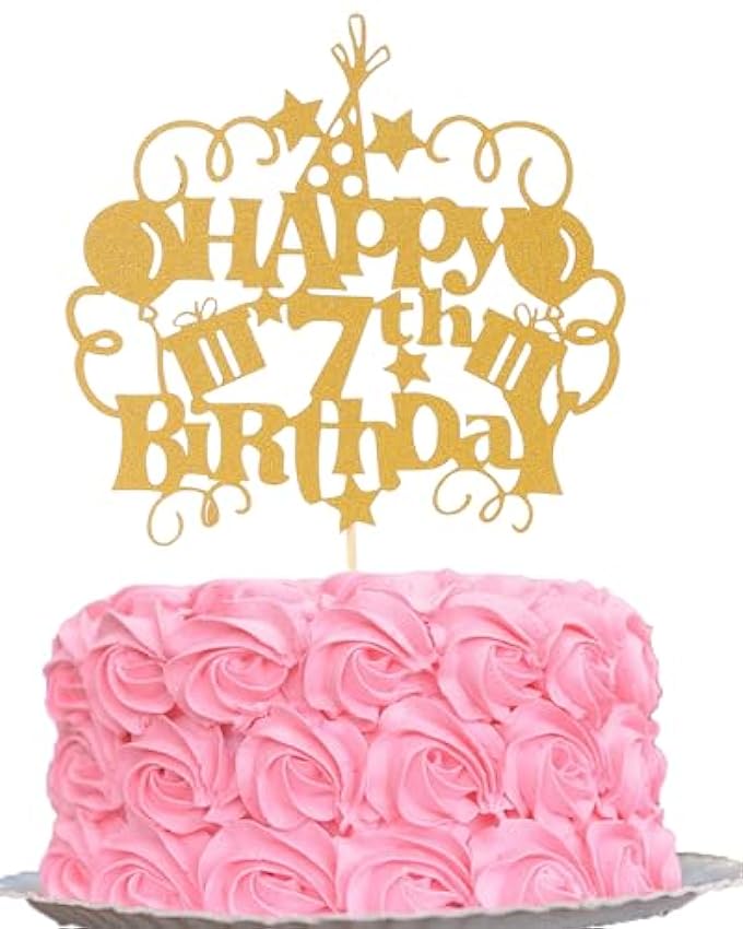 Decoración para tarta de 7º cumpleaños, decoración de pastel de fiesta de cumpleaños de siete años, accesorios para fotos de fiesta egzC1cX8