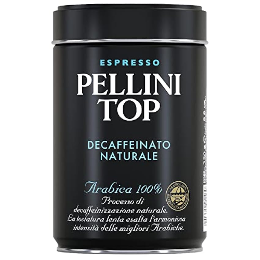 Pellini Caffè, Pellini Top 100% Arábica Para Cafetera Moka Descafeinado Natural, 1 Lata de 250 gr 3BfLhNYe