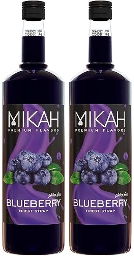 Mikah - Premium Flavors - Blueberry (Mirtillo) x2 | Jarabe para bebidas y postres | Uso profesional | 2 botellas de 1 litro (2 x 1000 ml) 77Y1mr66