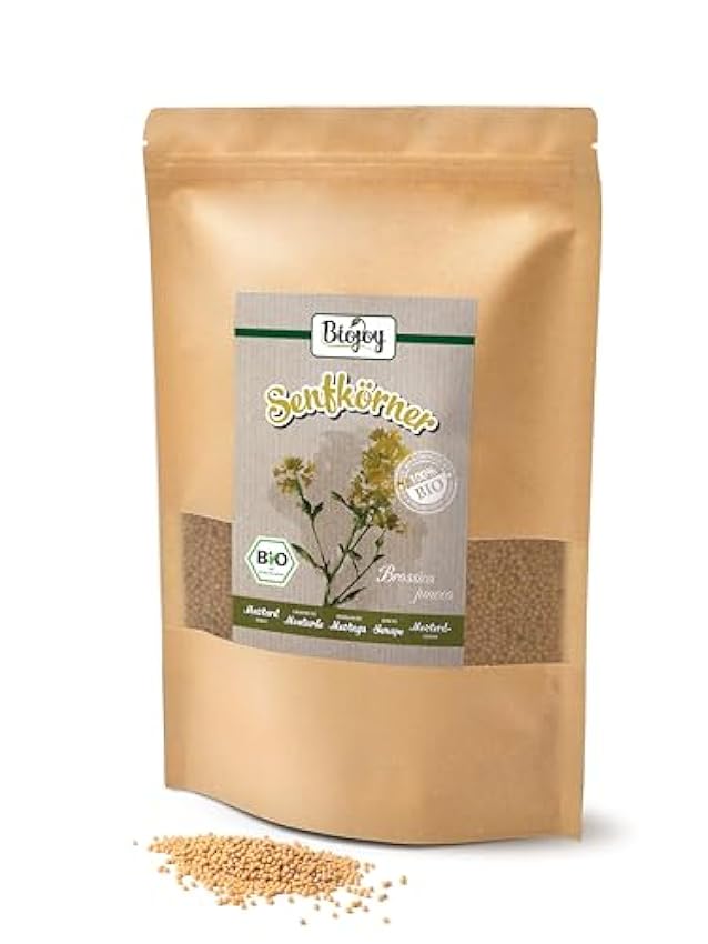 Biojoy Semillas de mostaza Orgánicas (1 kg), amarillas y enteras, mostaza en granos (Sinapis alba) 01Q66dA4
