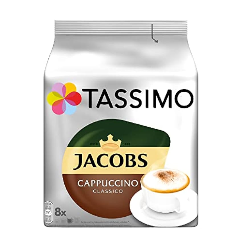 Tassimo Cápsulas de Café Jacobs Cappuccino, Café Molido de Tueste Natural, Café con Leche, Certificado Rainforest Alliance, 5 x 16 T-Discs 7nZWtpO4
