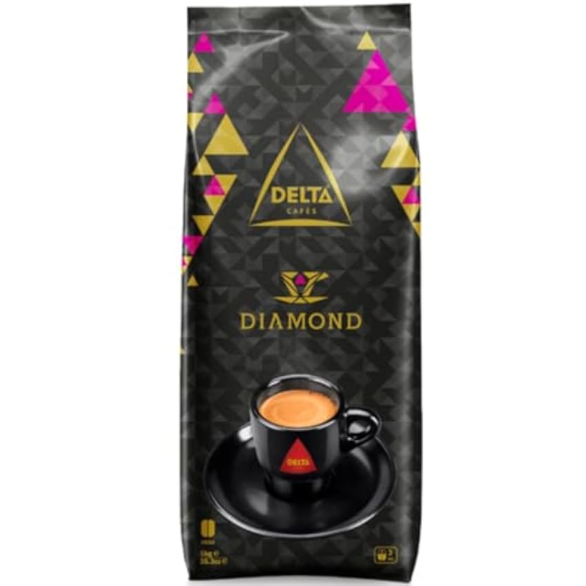 Delta Cafés - Café en Grano Diamond - 1 Kg - Intensidad 8 - Mezcla de Granos de Café Tostados Arábica y Robusta - Muy Aromático con Notas de Nueces Tostadas 666W3e3G