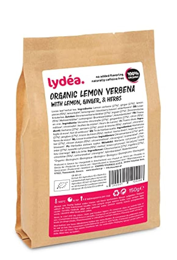 Lydea - Infusión ecológica en hoja suelta de verbena limón, limón, jengibre y hierbas aromáticas, bolsa de 150 g 5HLNXEmW