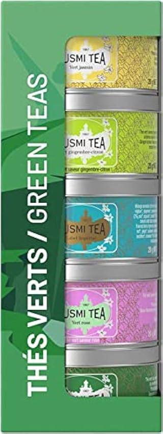 Kusmi Tea - Estuche de Regalo Les Verts - Verde Jazmín, Verde Jengibre Limón, Etiqueta Imperial, Verde Rosa, Verde Menta - Latas de Té Metal 5x25g 2mxvbQzL