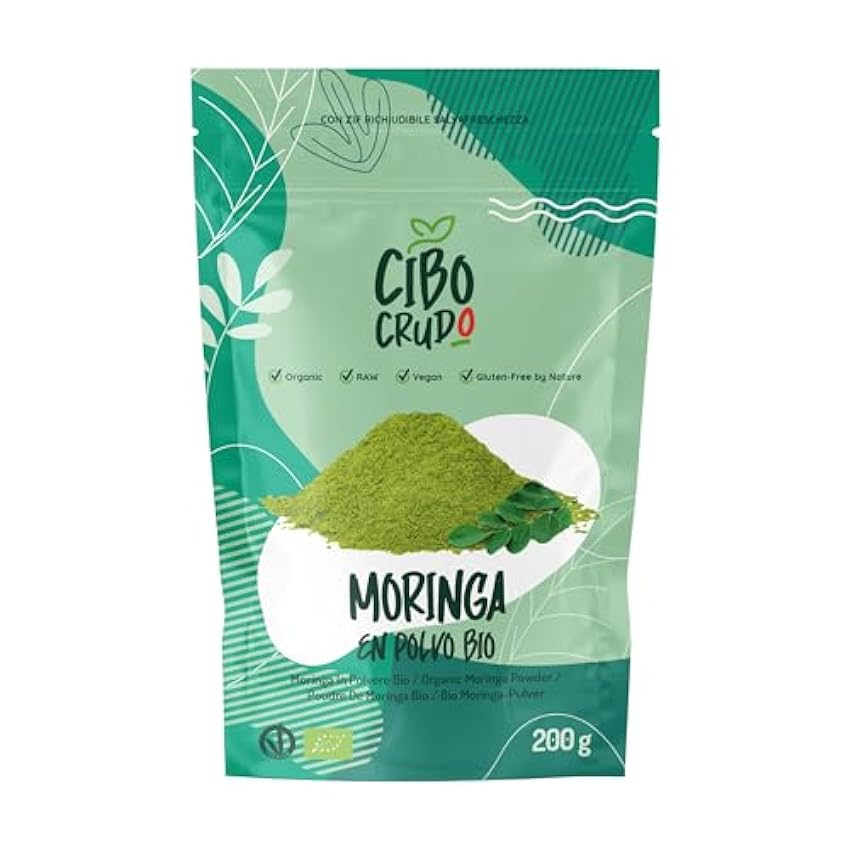 Moringa en Polvo Organica - 200g. Hojas de Moringa Oleifera para Infusion y Te de Moringa. Organic Moringa Green Powder. BF8E5y3x