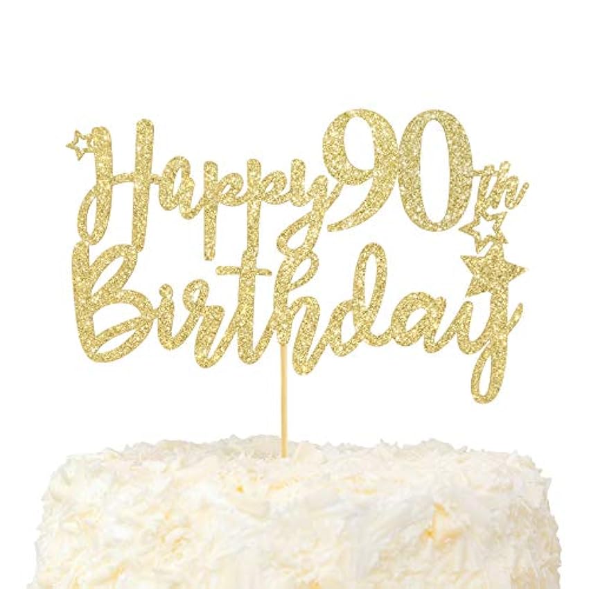 LOVENJOY Happy 90th Birthday Cake Topper 90 y Fabuloso Decoración Para Tarta de Cumpleaños Purpurina Dorada Adorno Para Tarta de Cumpleaños DSUDOEES