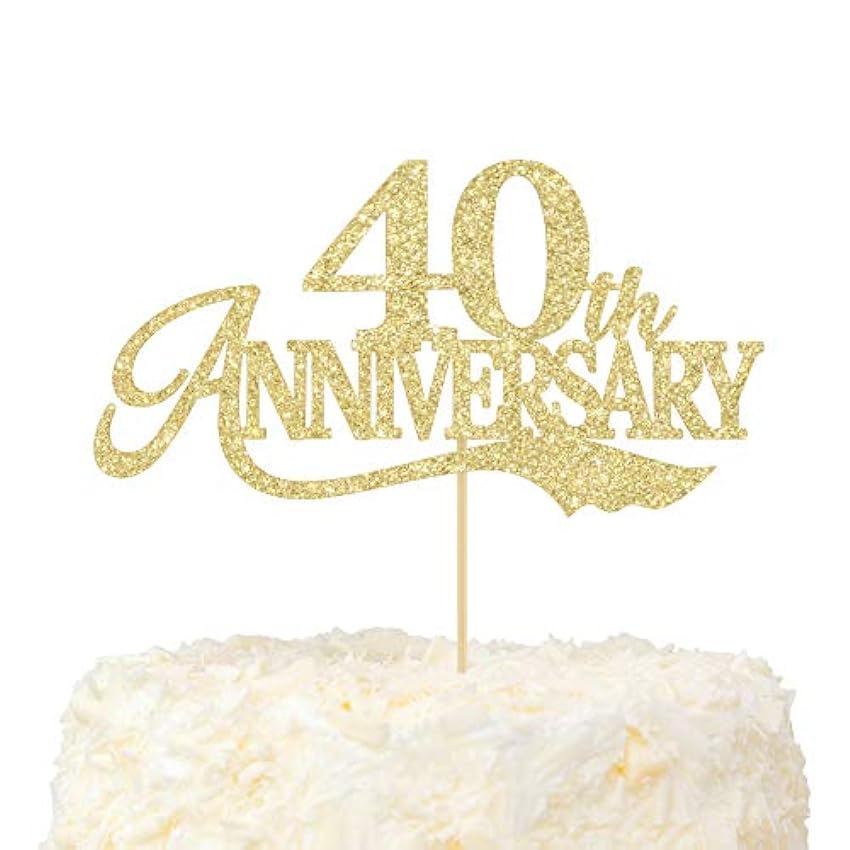 LOVENJOY Truly Sparkling - Decoración para tarta (16,5 cm), diseño de 40 aniversario, color dorado D5dYuKwr
