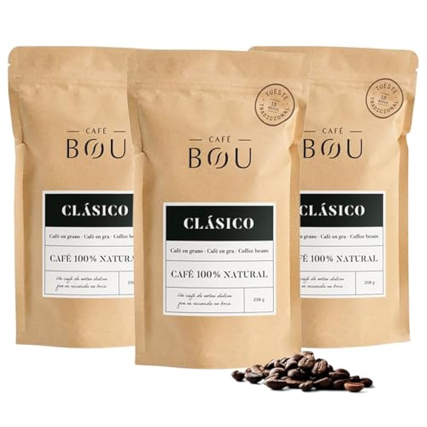 Café BOU | Café en grano 100% Natural | Aromas a Chocolate | Tueste alto | Ideal para Espresso | Pack 3 paquetes x 250gr 0nii3tF5