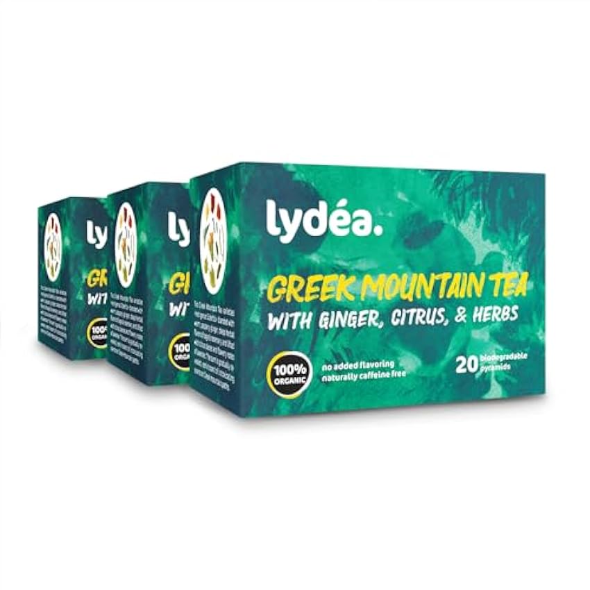 lydéa Lydea - Té griego orgánico de montaña con jengibre, cítricos y hierbas, 60 pirámides, paquete de 3 [3 x 20 pirámides] fgsQKjQA