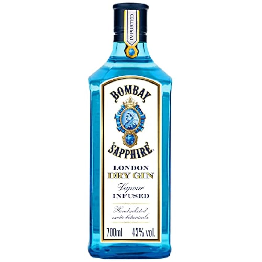 Bombay Sapphire Premium Distilled London Dry Gin, Ginebra Infusionada al vapor con 10 botánicos exóticos seleccionados a mano, 43 % vol., 70 cl / 700 ml fbtOTFhR