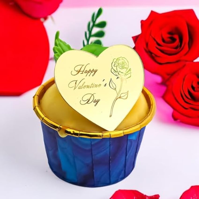 6 adornos acrílicos para cupcakes del día de San Valentín, etiquetas en forma de corazón, decoración de San Valentín (estilo 7) eN11jXrb