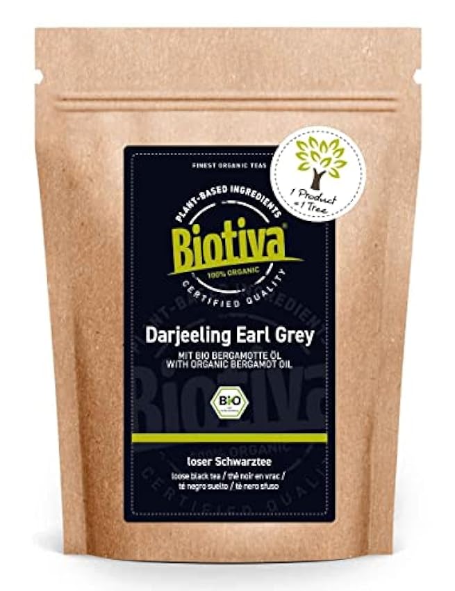 Biotiva Té negro Darjeeling Earl Grey 250g orgánico - refinado con aceite de bergamota - aroma picante y armonioso - vegano - embotellado y controlado en Alemania (DE-ÖKO-005) 3iyGxn2e