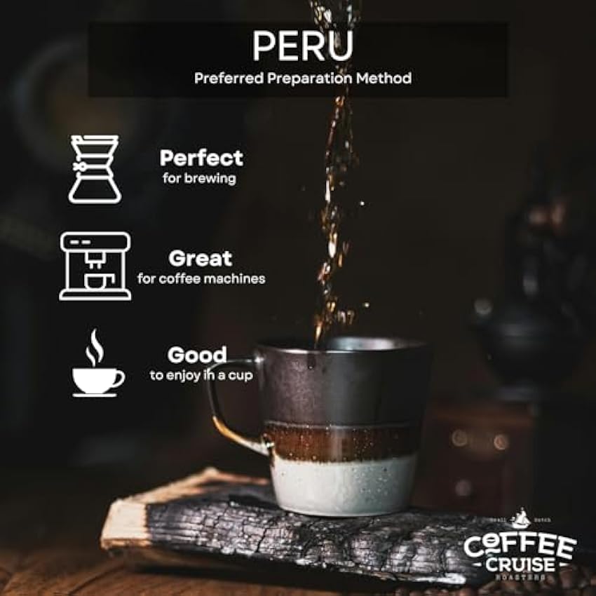COFFEE CRUISE Perú Café en Grano 1kg - Tostado Medio - Aroma Caramelo y Hierbas - Para Todas Las Máquinas de Café - 100% Arábica cbBZNp0w