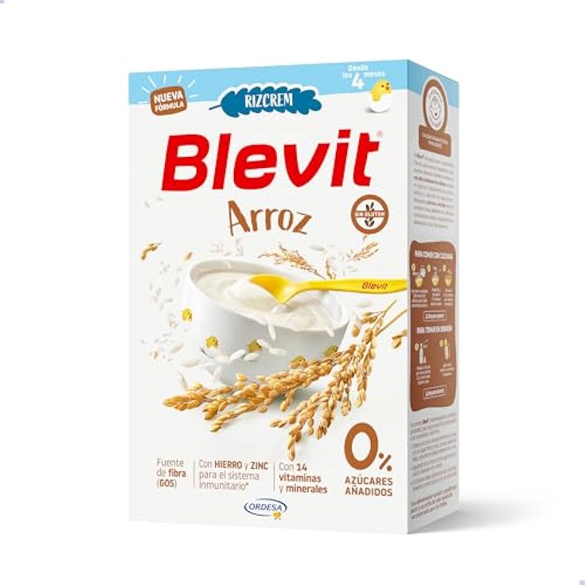 Blevit Rizcrem Arroz - Papilla de Cereales para Bebé con Crema de Arroz - Sin Gluten y Sin Azúcares Añadidos - Facilita la digestión - Desde los 4 meses - 250g 0oWvj3iV