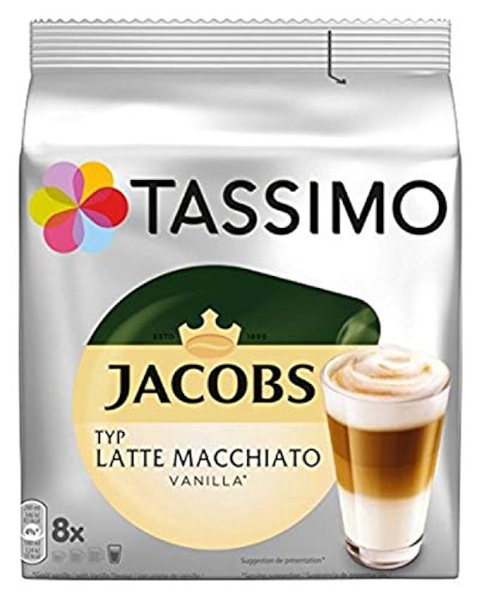 Tassimo Latte Macchiato Vanilla, Cápsulas con Leche y Vainilla, Café Tostado Molido, 16 Discos Tassimo / 8 Raciones 06ke3d5k