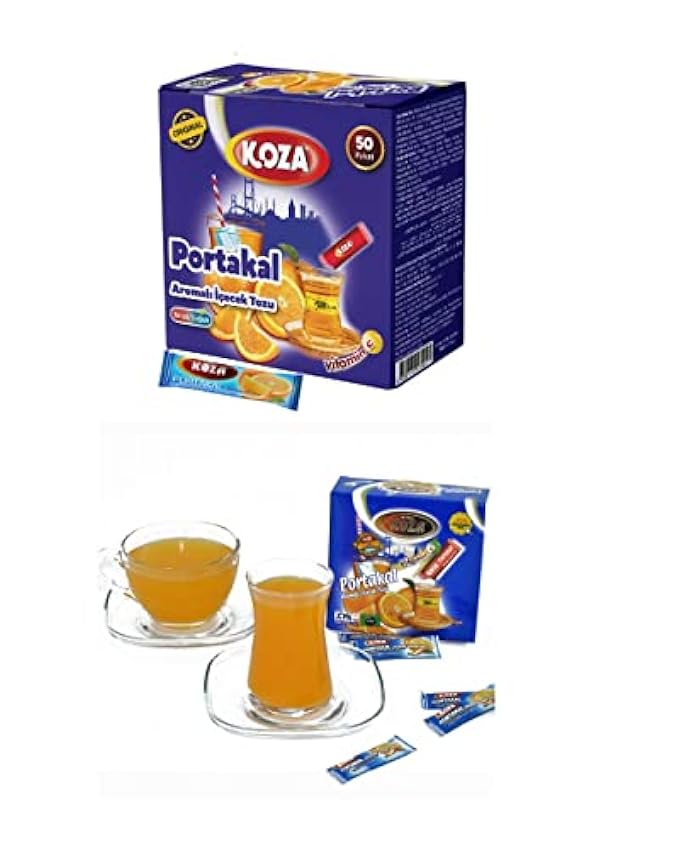 KOZA Naranja bebida instantánea en polvo Stick envuelto individualmente paquete de 50 | Polvo para bebida caliente o fría | Té Turco | polvo de té helado | té frío | te de frutas 6fKnKbZD