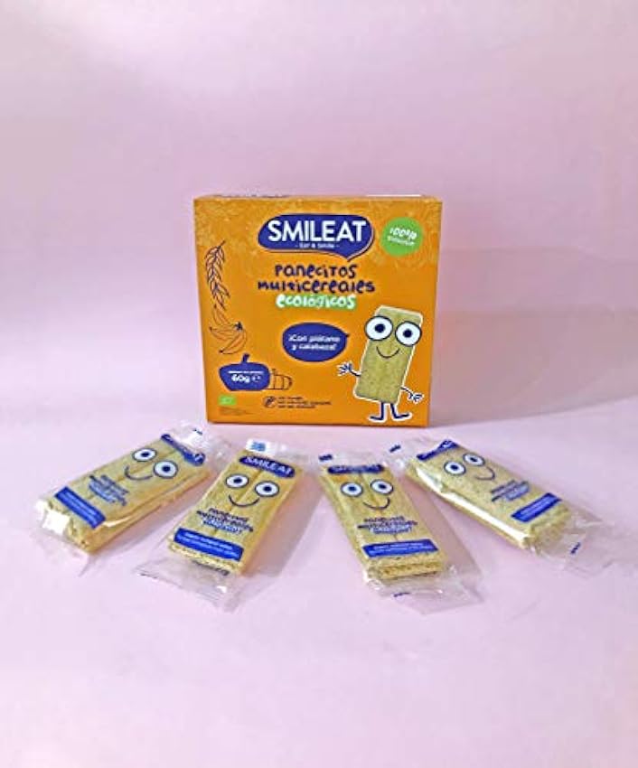 Smileat - Panecitos Multicereales Ecológicos, Ingredientes Naturales, Snacks y Meriendas, Para Bebés a Partir de los 6 Meses, 60g (Paquete de 2) CxWzcodM