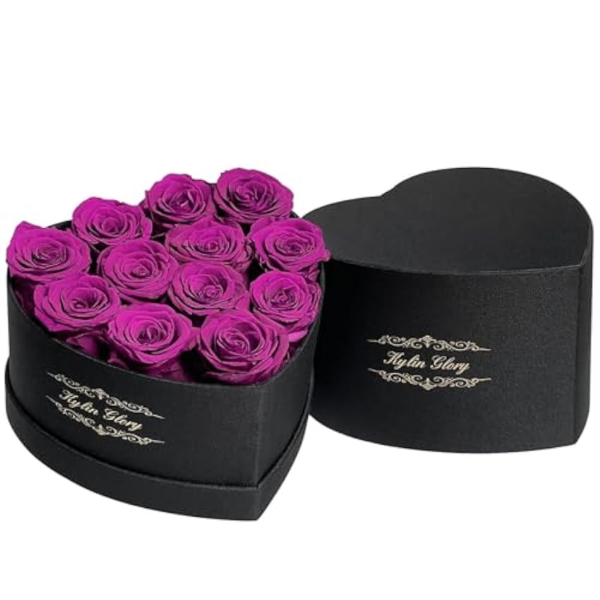 Kylin Glory Flores preservadas para entrega Prime – Ramo de rosas para siempre, diseño en forma de corazón, regalos para mamá, esposa o cualquier ocasión especial (morado) 9bYlHSTe