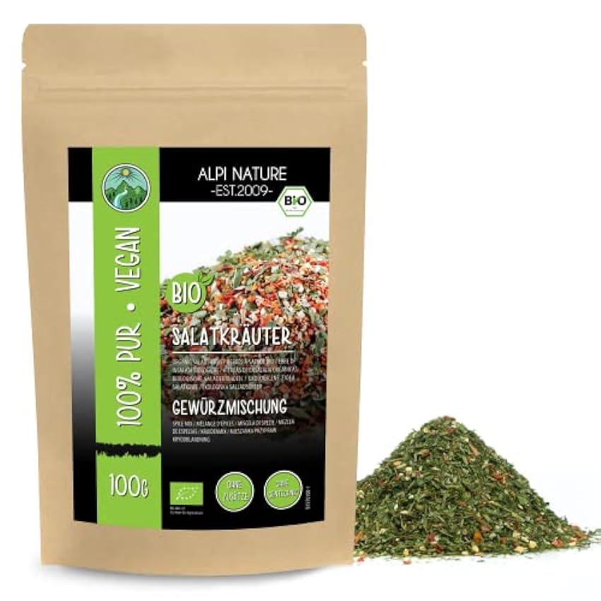 Condimento para ensaladas orgánico (100g), hierbas para ensaladas orgánicas y mezcla de especias, ingredientes 100% naturales, orgánicos, sin aditivos artificiales cn1aab2J