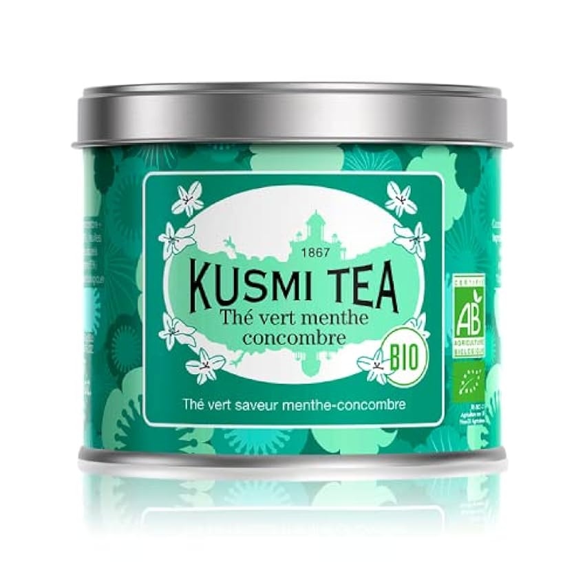Kusmi Tea - Té verde ecológico con menta y pepino - Ingredientes ecológicos y 100% naturales - Disfrutar caliente o frío - Lata de 100 g aprox. 40 tazas 2Hi8yr5i