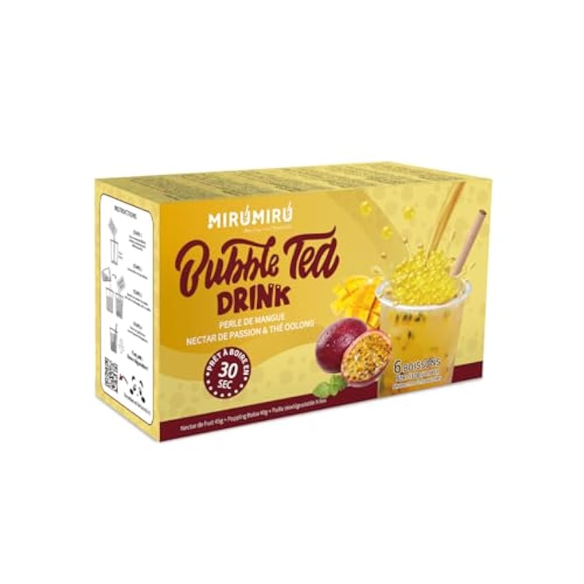Kit de Bubble Tea - Perlas de Mango y Néctar de Fruta de la Pasión y Té Oolong (6 bebidas, pajitas incluidas) - Té de burbujas BXyWCT5V