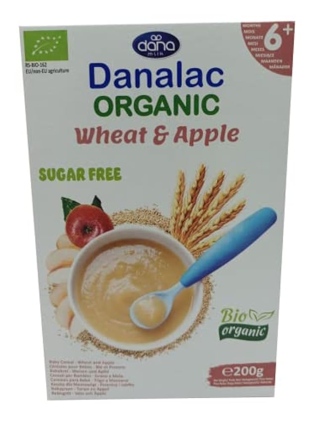 DANALAC Organic Baby Cereal Trigo y Manzana 200 Gramos Papilla Sin Azúcar 6 Meses Más (Paquete de 1) 1Jr5Npm9