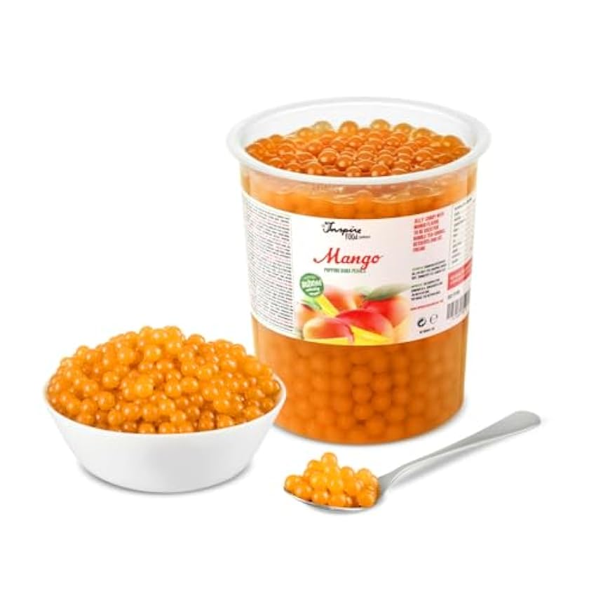 INSPIRE FOOD Bubble Tea Popping Boba Mango 1 Kilogram | Prepara delicioso boba tea en casa | listo para usar sin necesidad de cocinar 2Myu3JwH