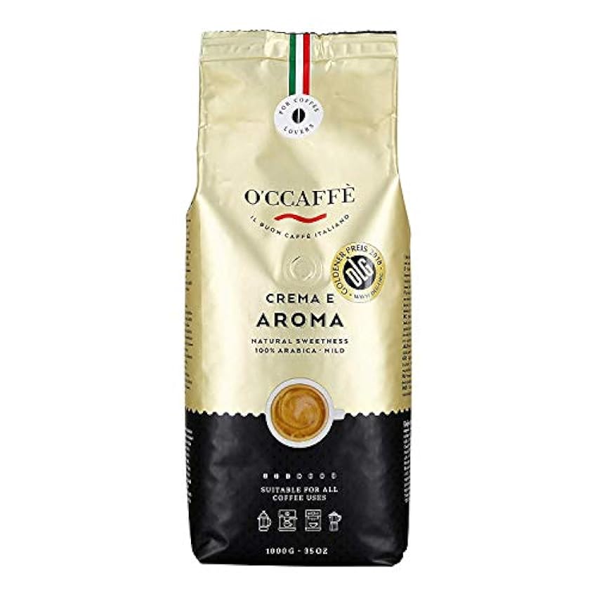 O´CCAFFÈ – Crema e Aroma 100% café Arabica | 1 kg de granos de café enteros | Torrefacción extralenta en tambor de una empresa familiar italiana 0Ll481ru