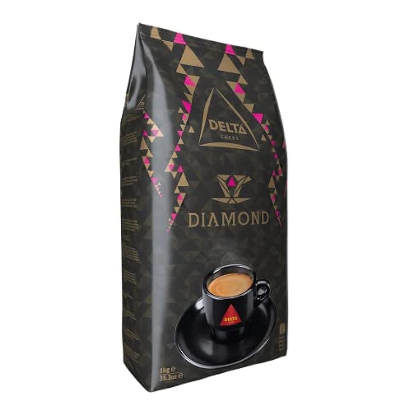 Delta Cafés - Café en Grano Diamond - 1 Kg - Intensidad 8 - Mezcla de Granos de Café Tostados Arábica y Robusta - Muy Aromático con Notas de Nueces Tostadas 666W3e3G