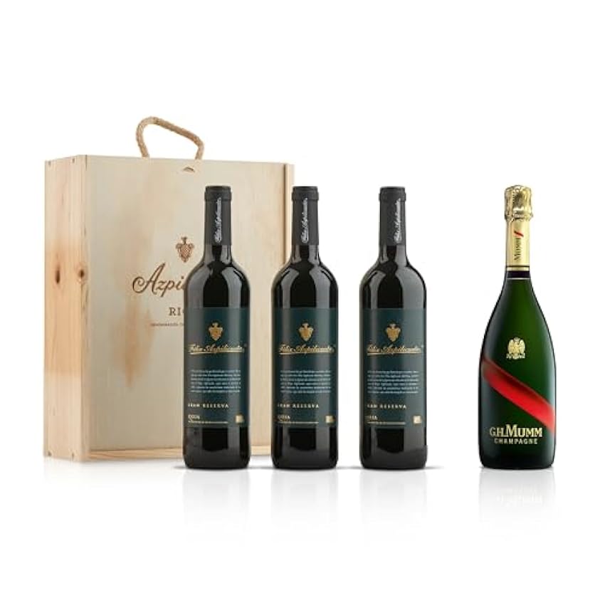 Félix Azpilicueta Gran Reserva Caja de madera Premium 3 botellas D.O.Ca Rioja Vino - 750 ml + Mumm Grand Cordon Brut Champagne - 750ml 03OmyNXQ
