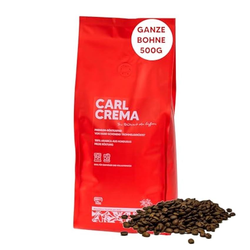 APOGEO CAFÉ Carl Crema - granos de café enteros - café 100% Arábica - tueste suave en tambor - bajo en ácido, 500g de granos enteros 0V3JEILk