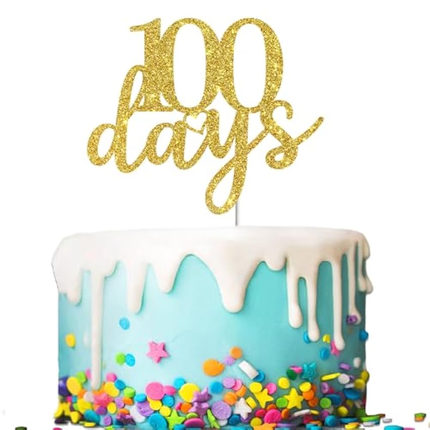 Tenhaisi Decoración para tartas de 100 días, decoración para tartas de feliz 100 días, decoración de fiesta de cumpleaños de bebé con purpurina dorada, suministros de decoración de fiesta de Eo6B3zNf
