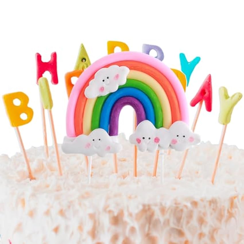 Amaxiu Decoración para tartas de arco iris, cerámica suave y colorida decoración para tartas de arco iris, decoración de tartas con temática de arco iris, suministros para niños y niñas, fiesta de Dv0HOlGx