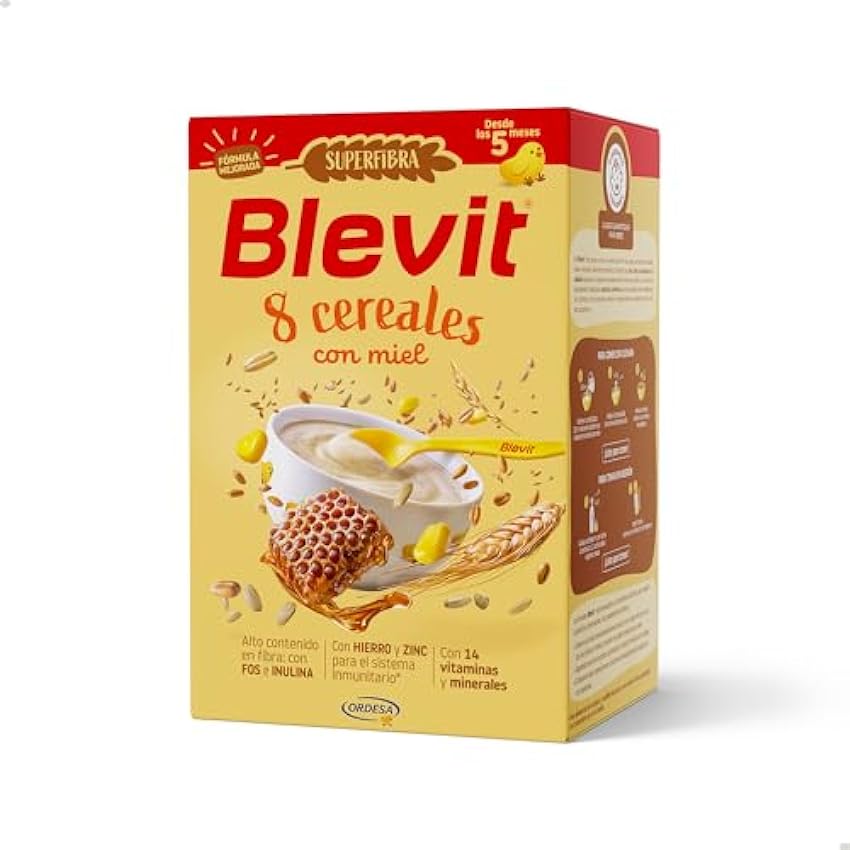 Blevit Superfibra 8 Cereales con Miel - Papilla de 8 Cereales con Miel, Vitaminas, Minerales y Fibra - Desde los 5 meses - 500g 1jG2YR5C