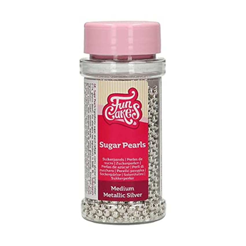 FunCakes Perlas de Azúcar Medio Metálico Plata: Perlas 