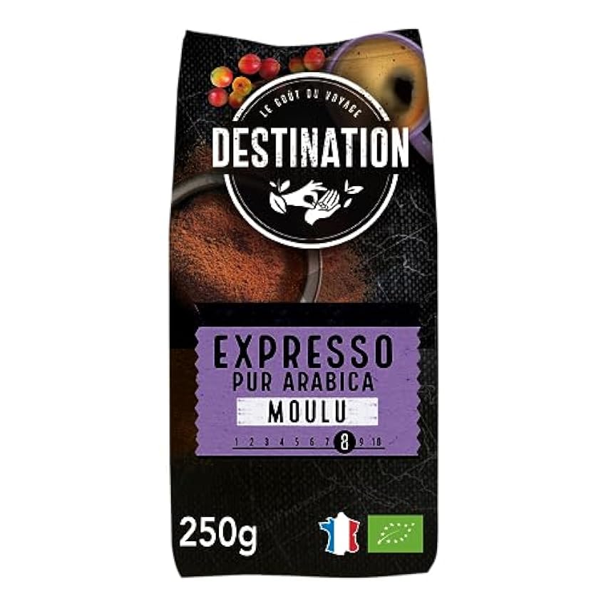 Destination - Café Ecológico Molido Espresso - 250 g - Apto para Veganos - Café de Especialidad 100% Pur Arábica - Tostado Artesanalmente - Intensidad Media Alta 6VEaR5v6