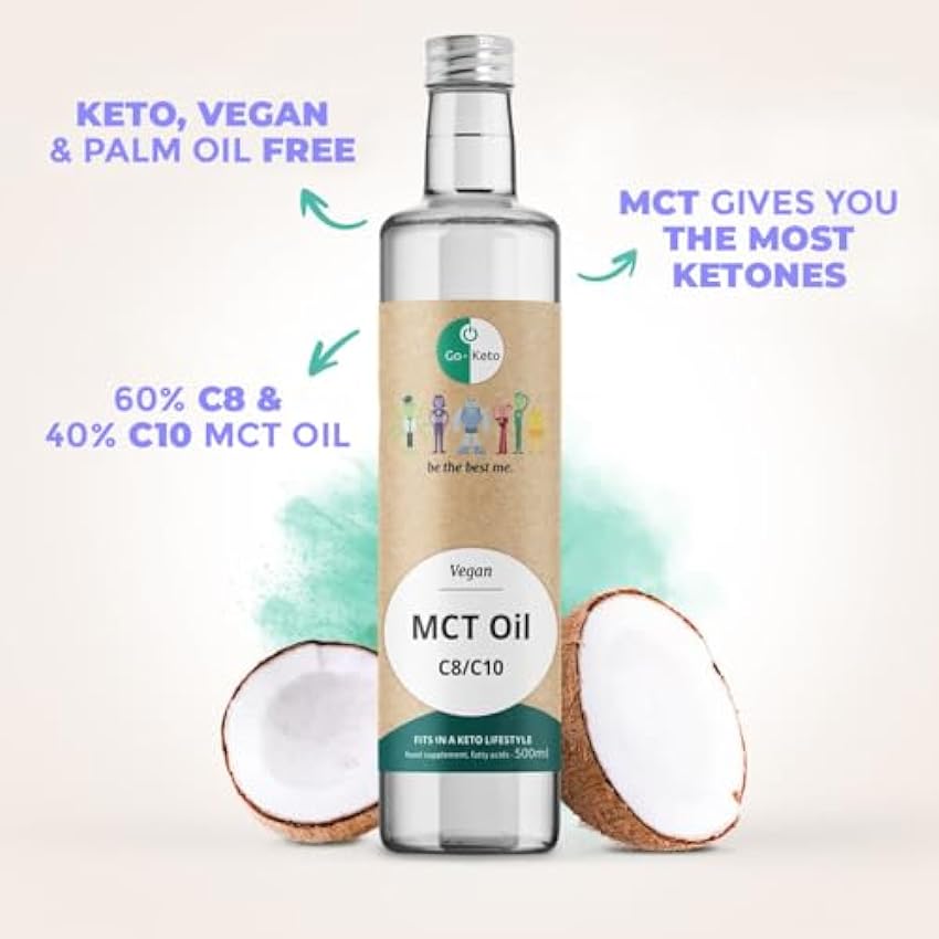 Go-Keto MCT Aceite de 500 ml – MCT Keto Aceite C8/C10 de aceite de coco premium sin aceite de palma, perfecto para una dieta ceto, aceite MCT como crema de café ceto ideal para café a prueba de balas 5HKljuEz