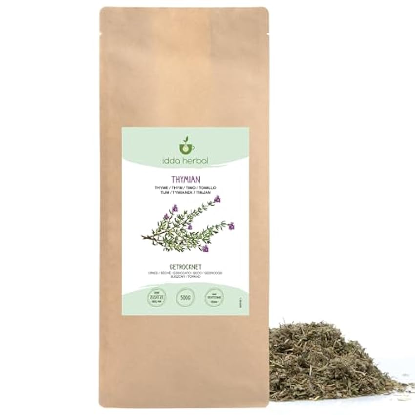 Tomillo seco (500g), tomillo frotado, 100% puro y natural para preparar mezclas de especias y té de tomillo 45MAPLDc