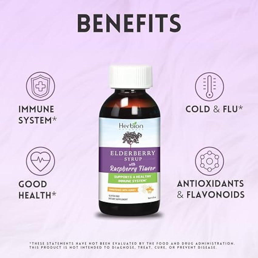 Herbion Naturals Elderberry Syrup – Healthy Immune System for Adults and Children, 1 year and Above, Honey Sweetened with Natural Raspberry Flavor B63q1gM7