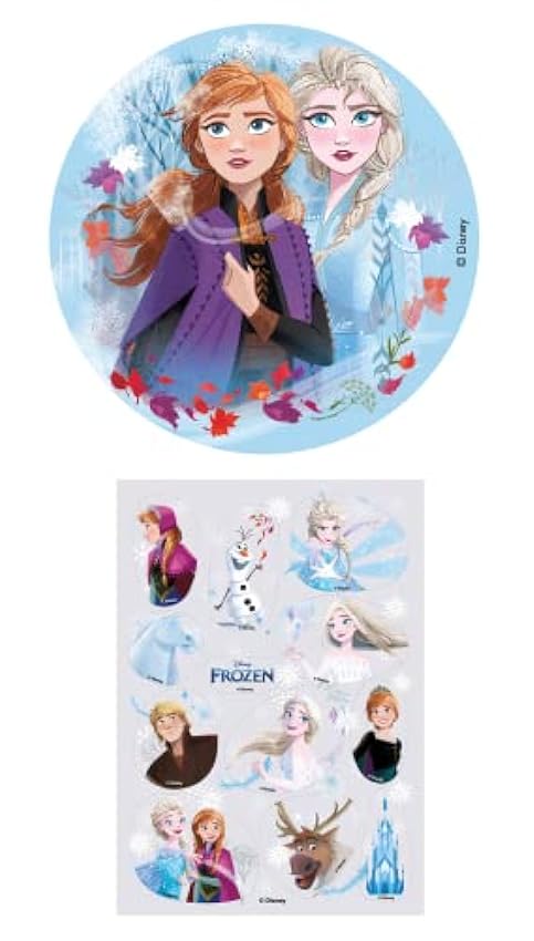 Elsa Anna - Juego de 2 adornos comestibles para tartas (16 cm, incluye decoración para magdalenas), diseño de Frozen 37feyXii